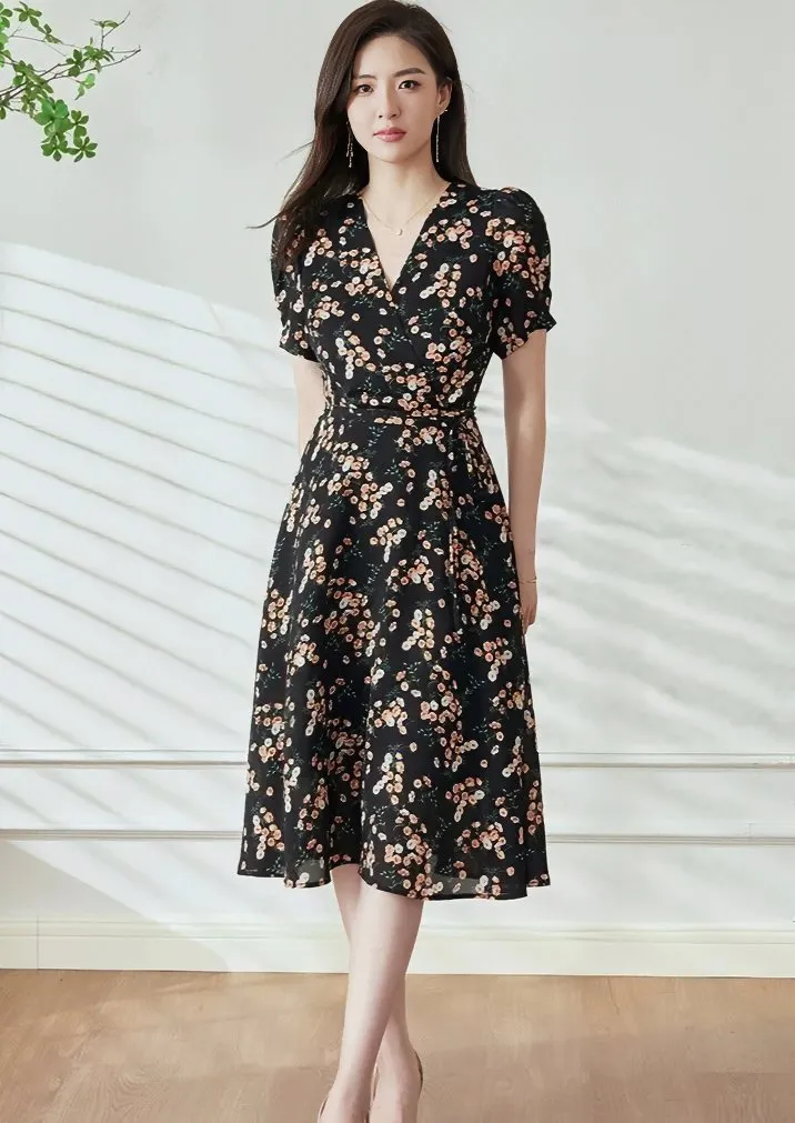 FLORAL DECORATION CHIFFON DRESS