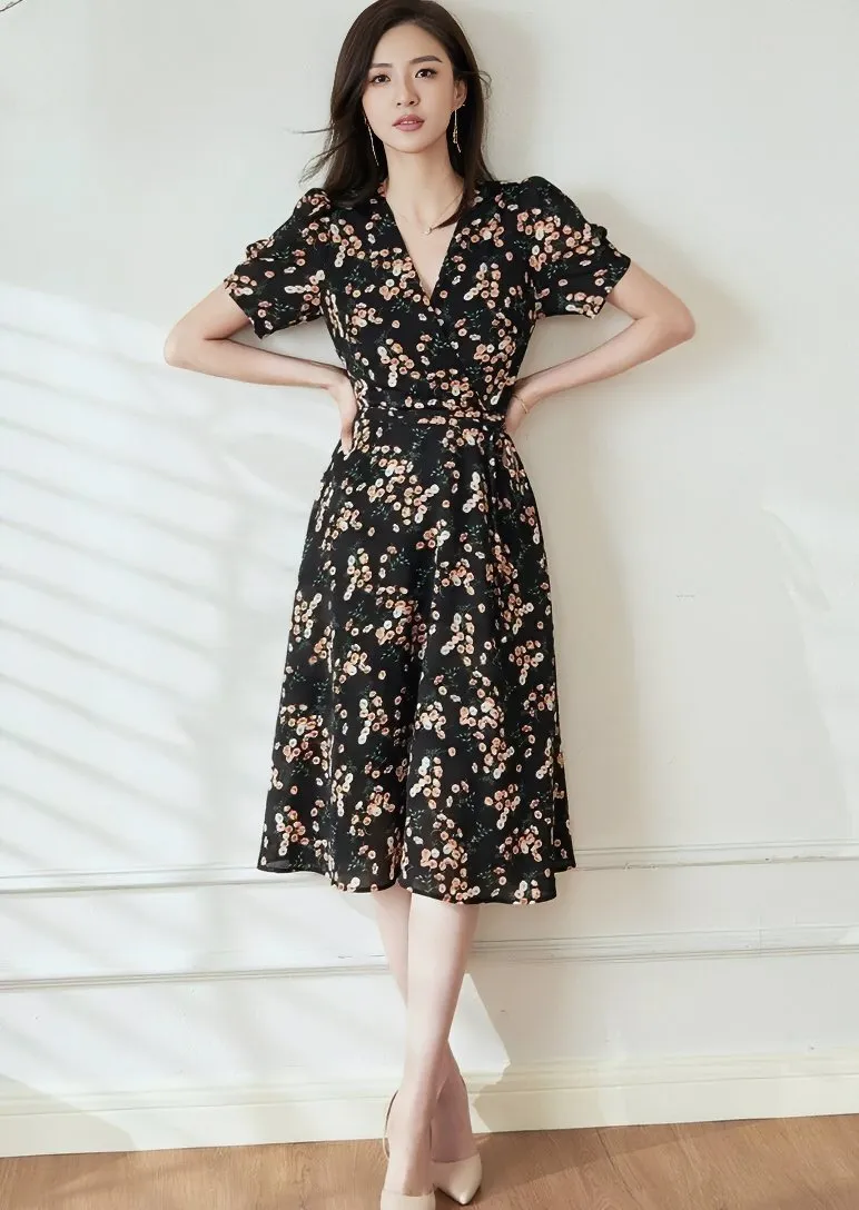 FLORAL DECORATION CHIFFON DRESS