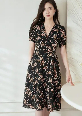 FLORAL DECORATION CHIFFON DRESS