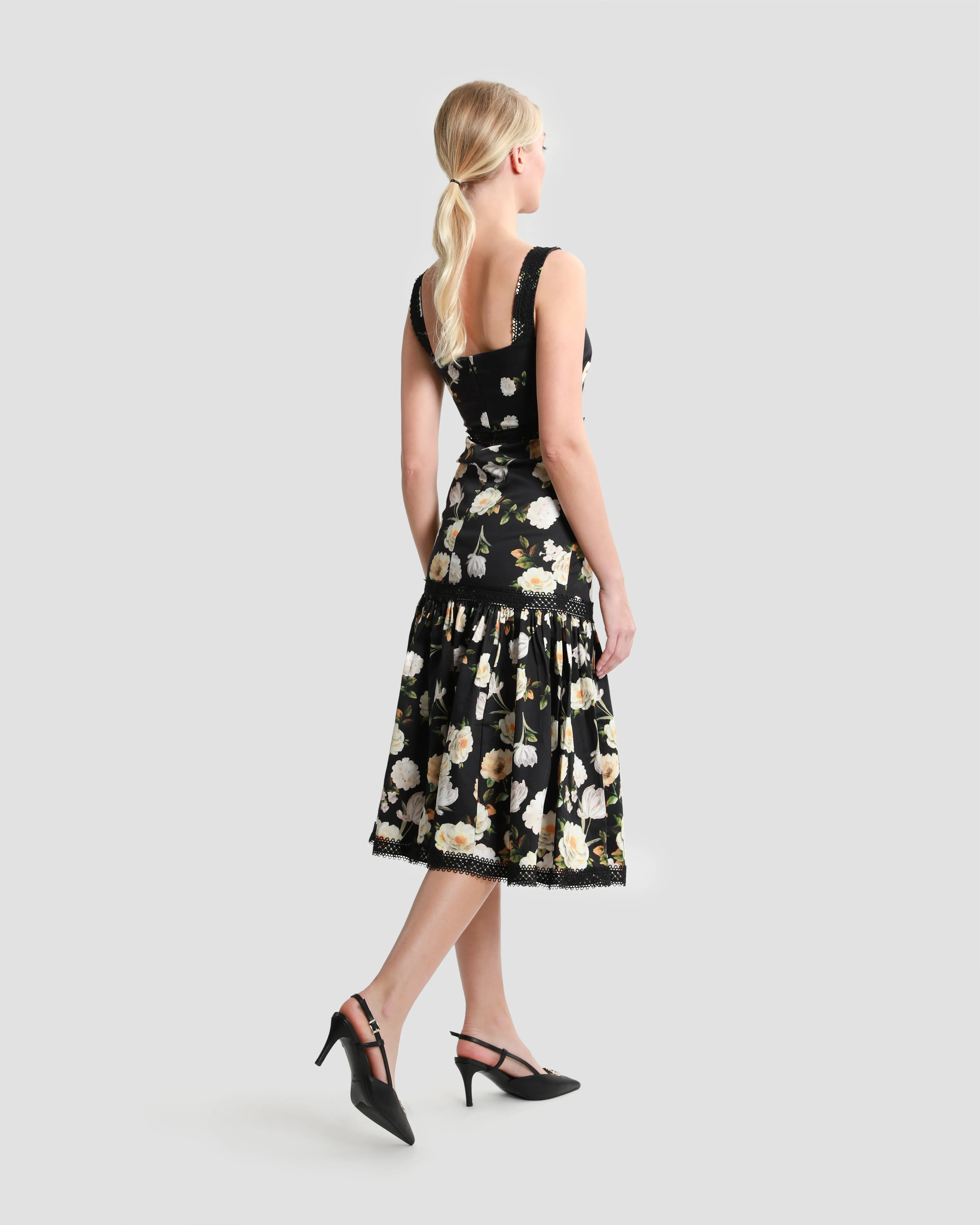 Floral Print Sleeveless Midi Dress