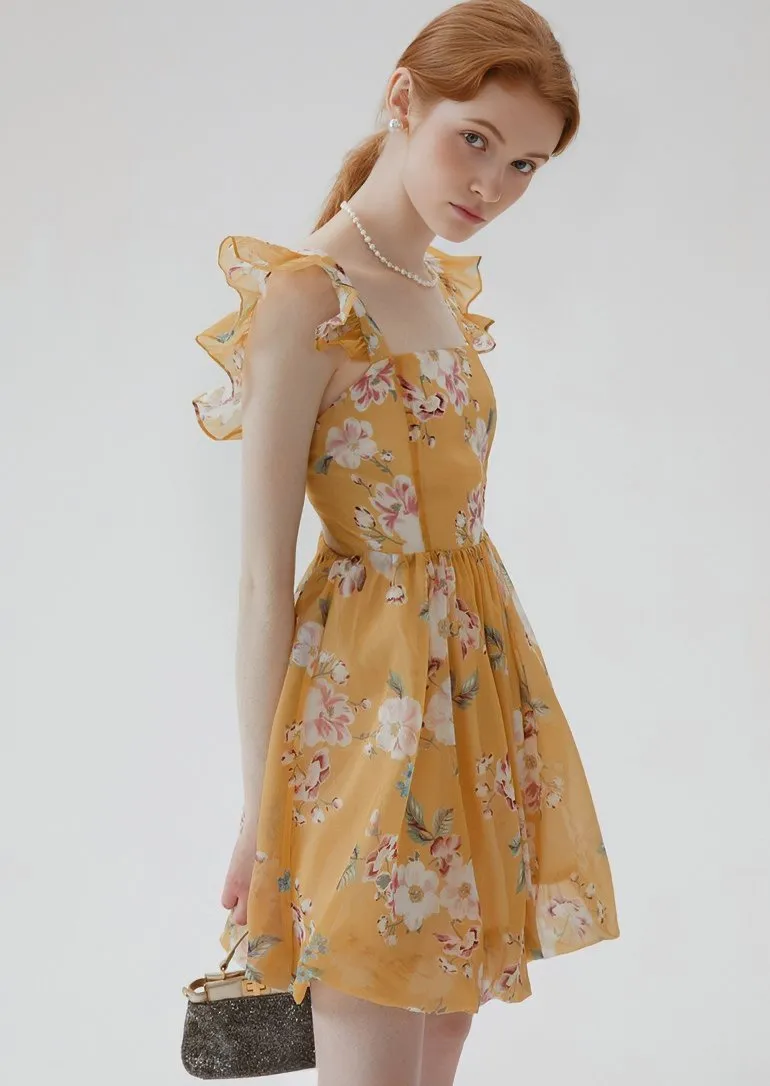 FLORAL RUFFLE VACATION DRESS