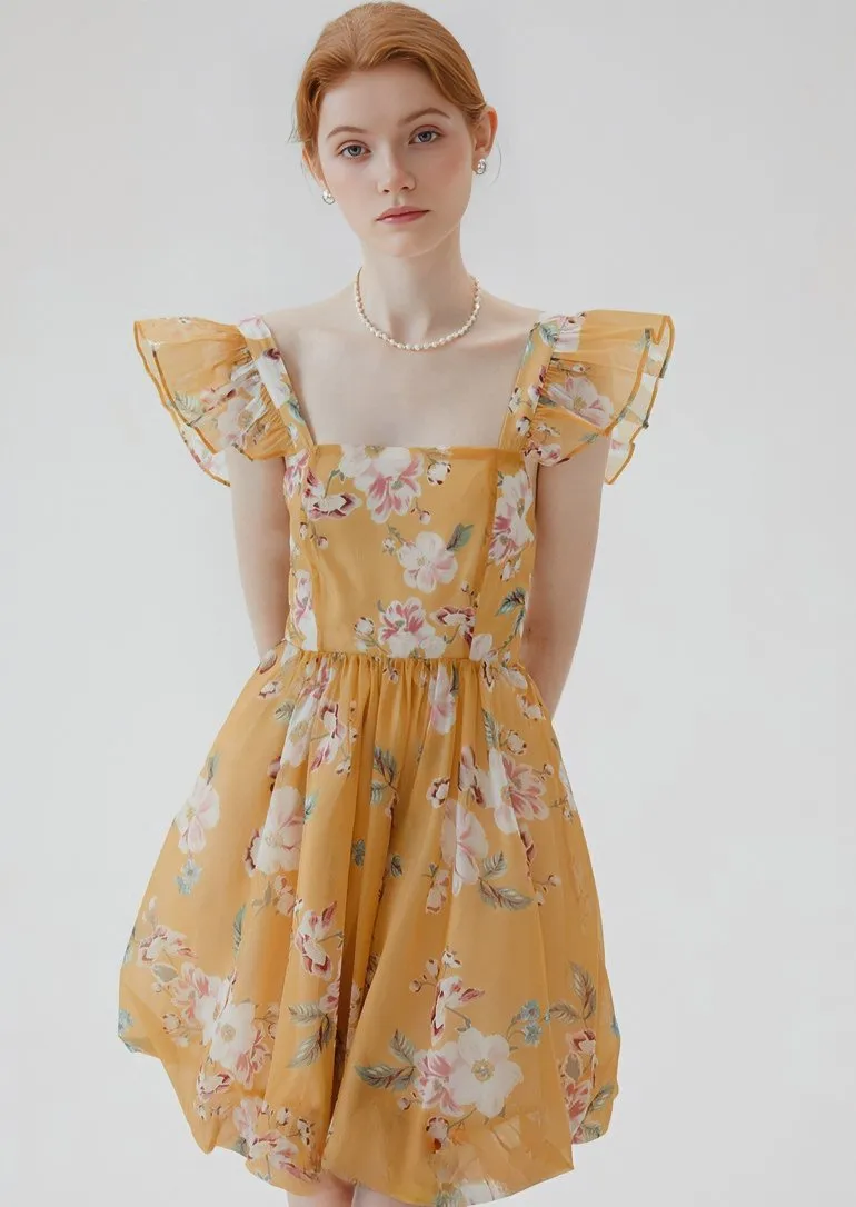FLORAL RUFFLE VACATION DRESS