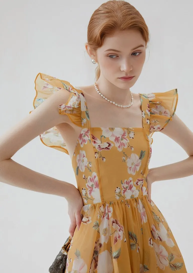 FLORAL RUFFLE VACATION DRESS