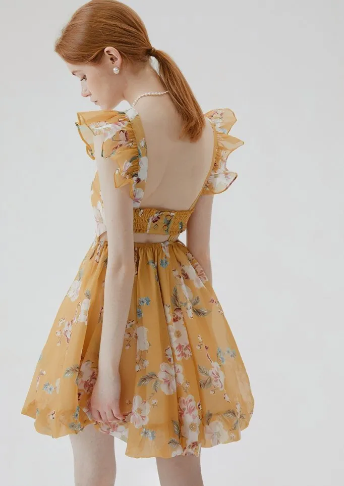 FLORAL RUFFLE VACATION DRESS