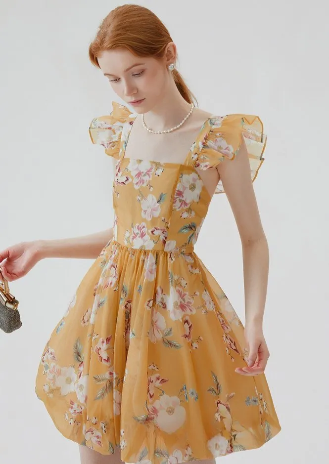 FLORAL RUFFLE VACATION DRESS