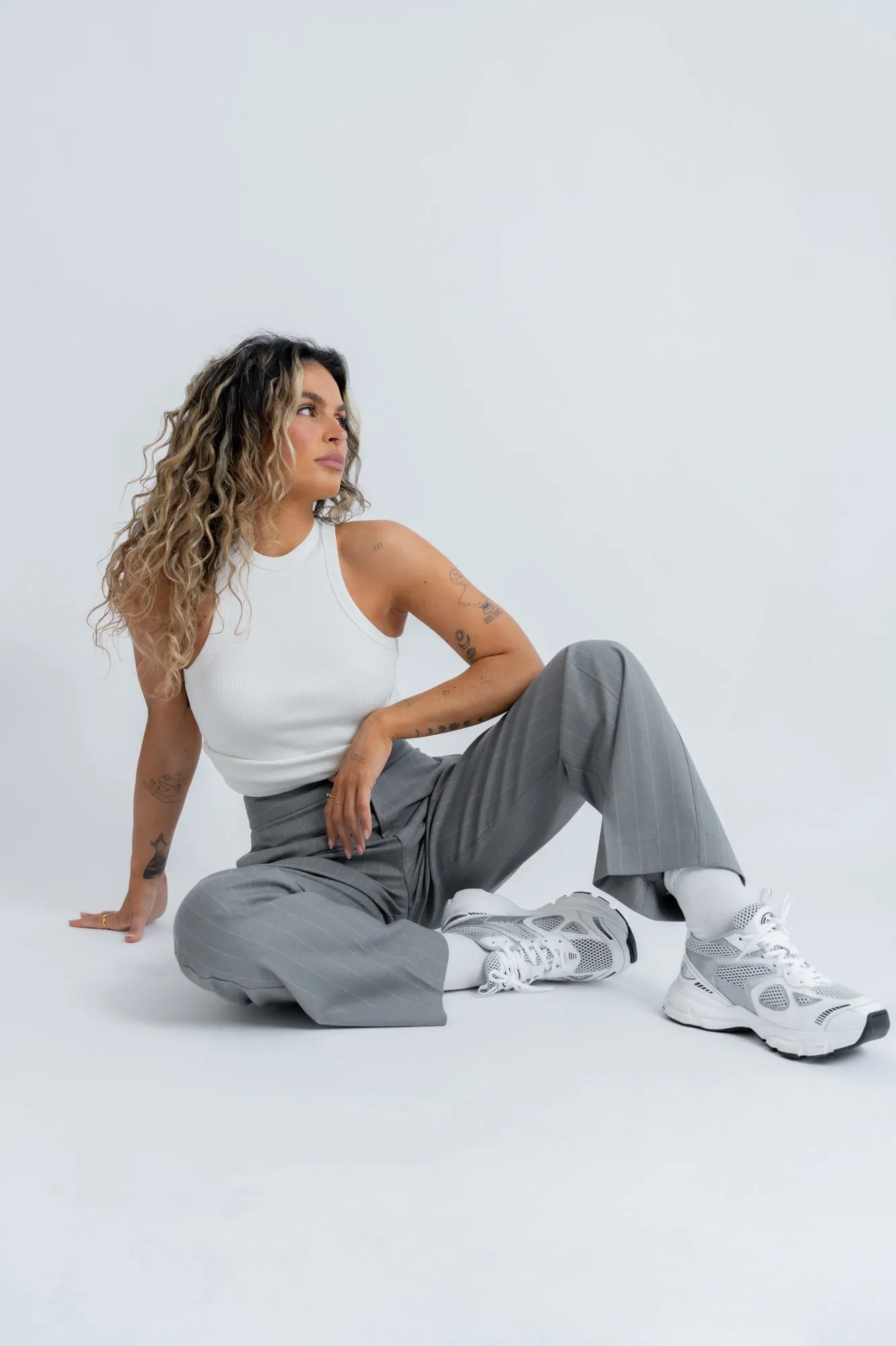 Frankie Pinstripe Trousers - Grey
