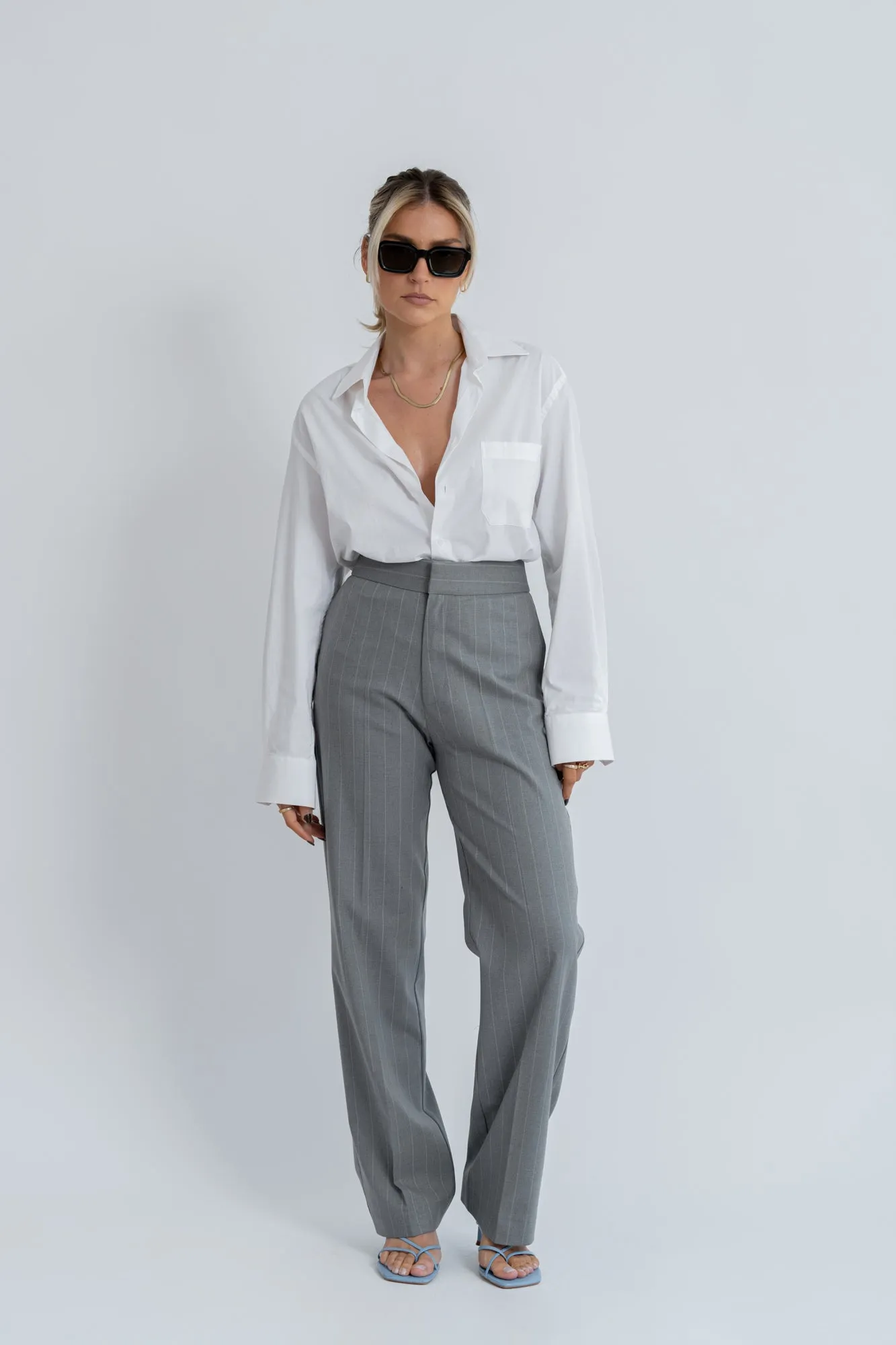 Frankie Pinstripe Trousers - Grey