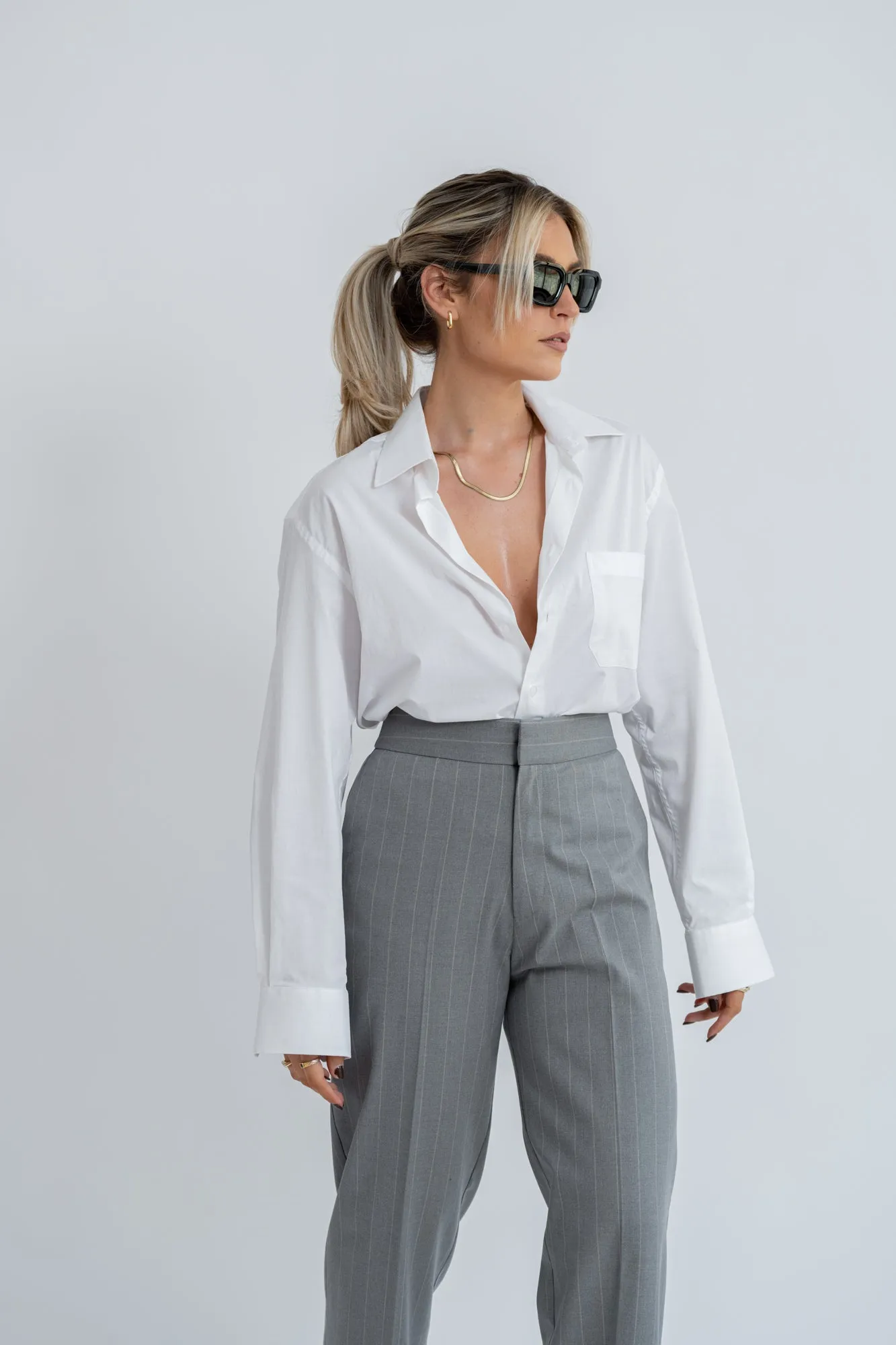 Frankie Pinstripe Trousers - Grey