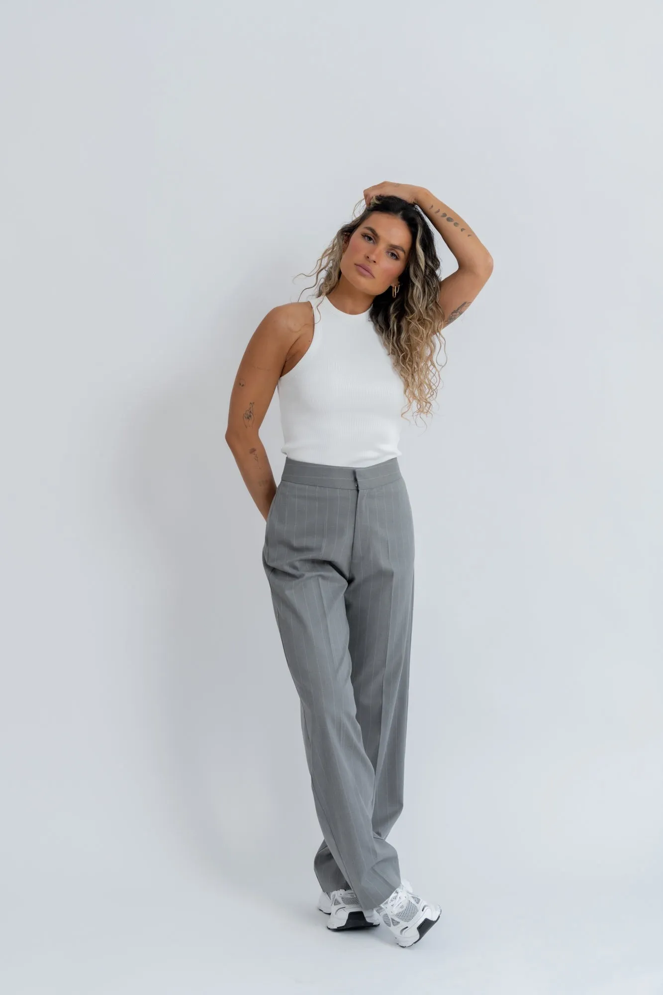Frankie Pinstripe Trousers - Grey