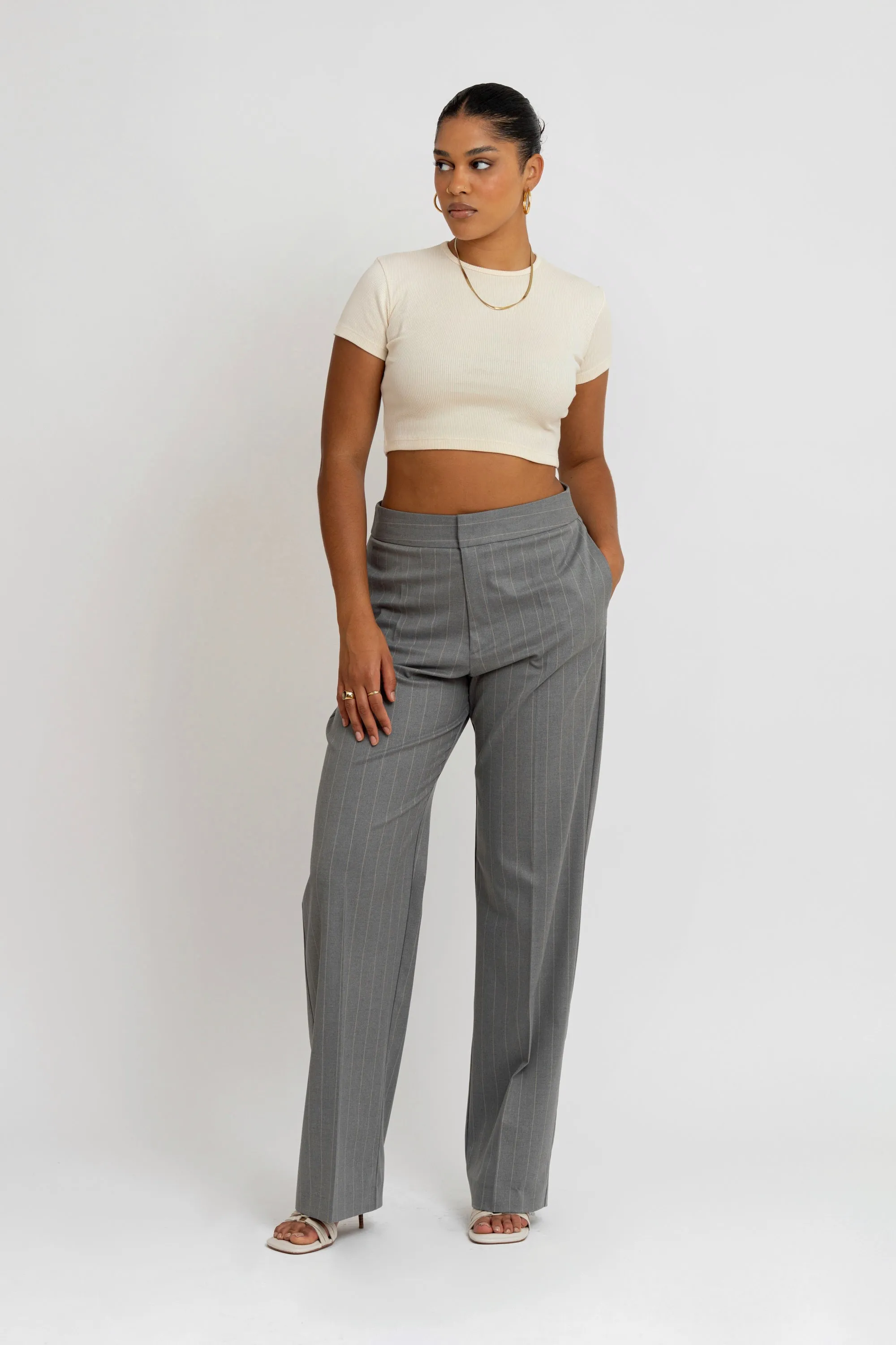 Frankie Pinstripe Trousers - Grey