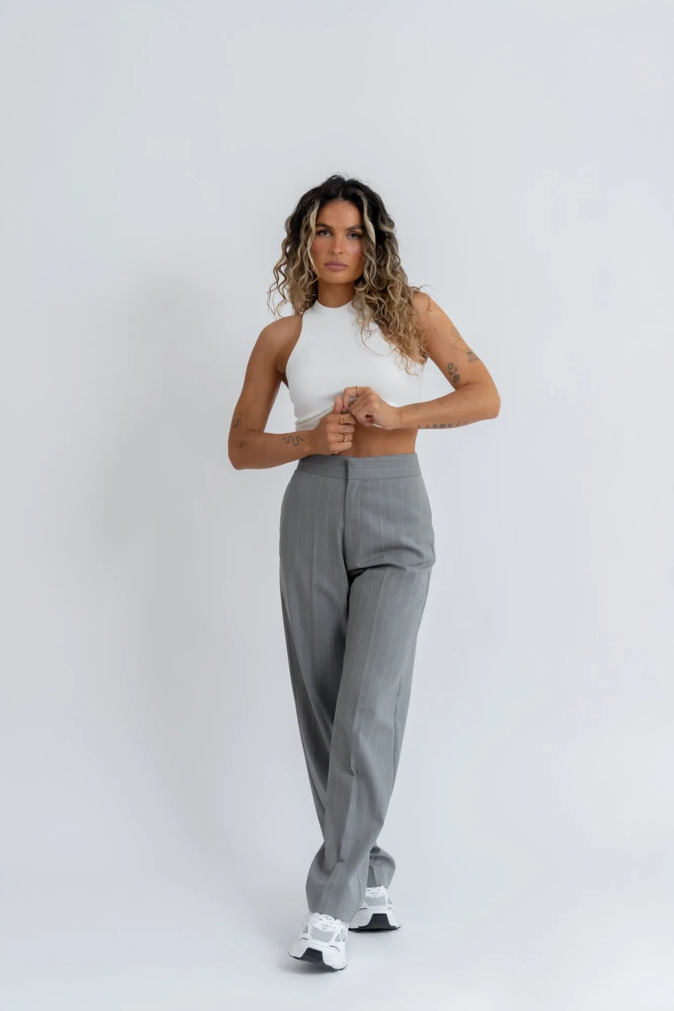 Frankie Pinstripe Trousers - Grey