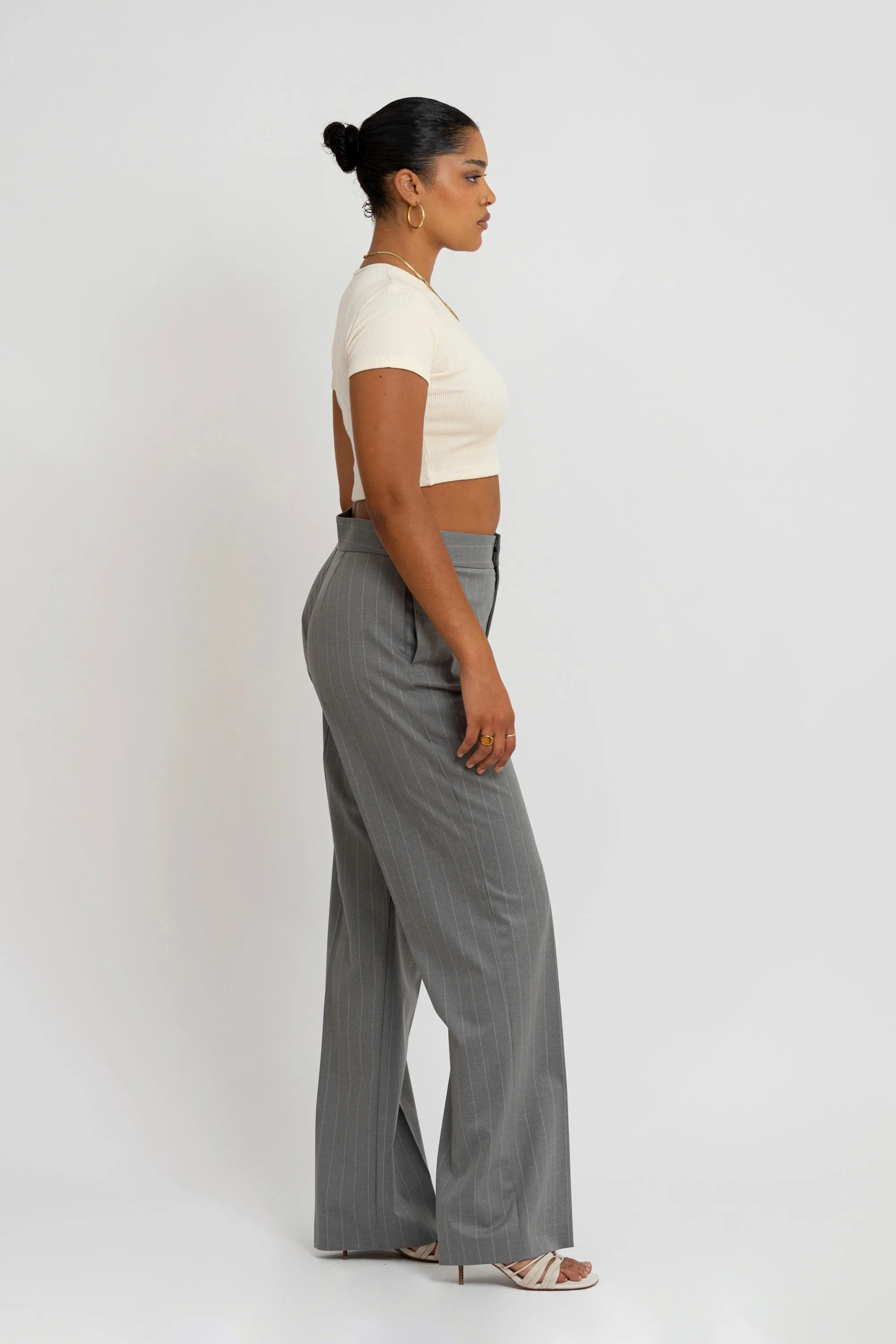 Frankie Pinstripe Trousers - Grey