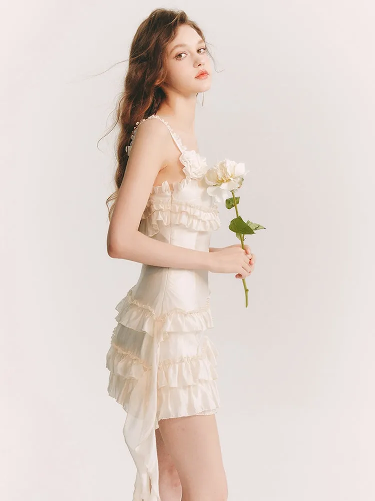 Frill Tiered Rose Feminine Mini-One-Piece