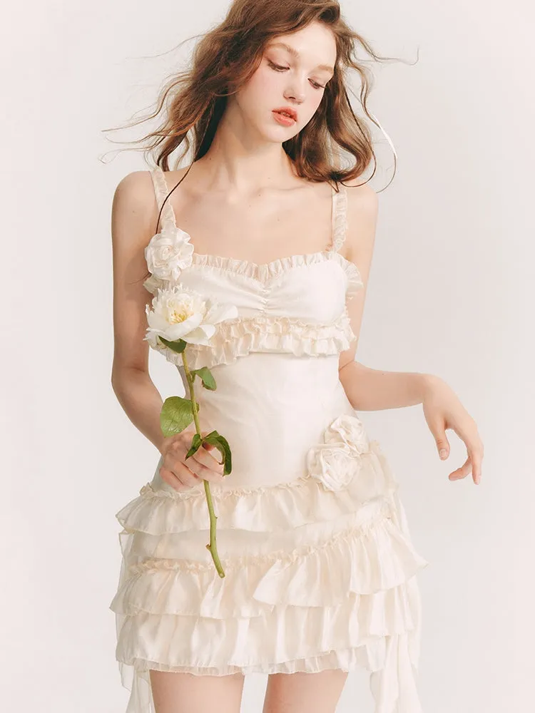 Frill Tiered Rose Feminine Mini-One-Piece