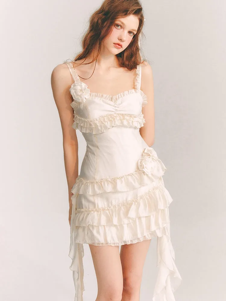 Frill Tiered Rose Feminine Mini-One-Piece