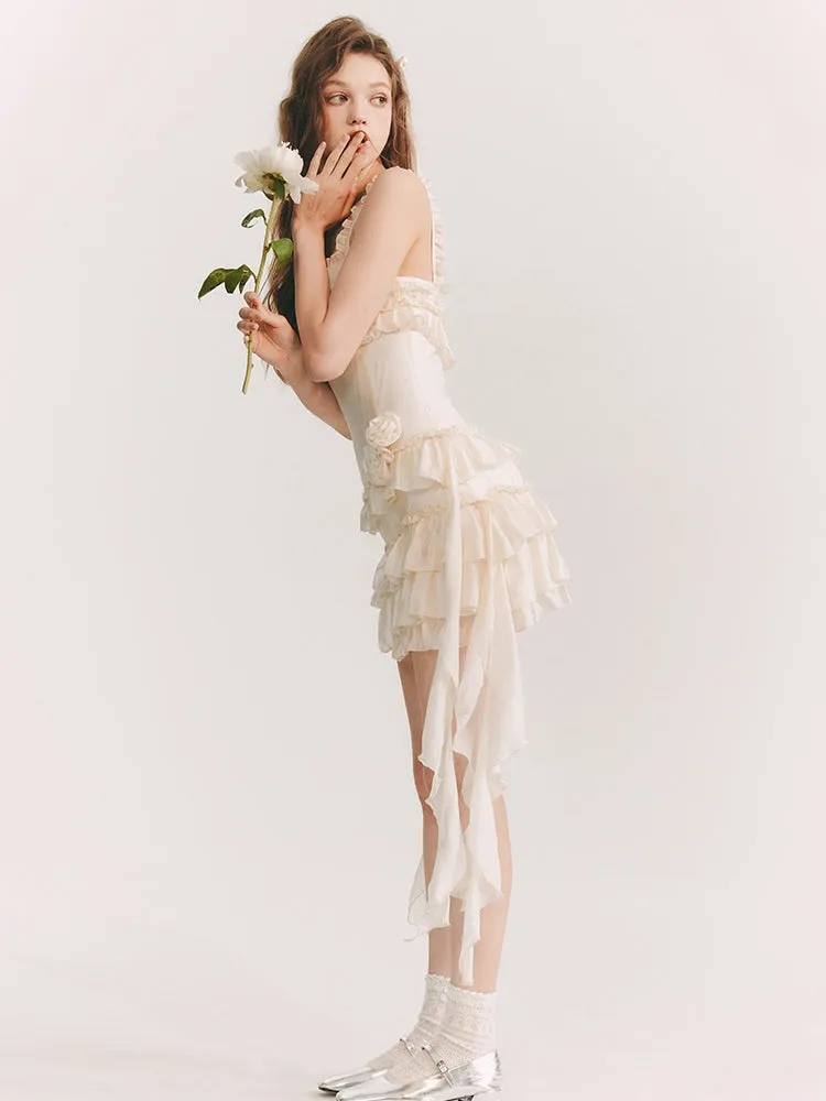 Frill Tiered Rose Feminine Mini-One-Piece