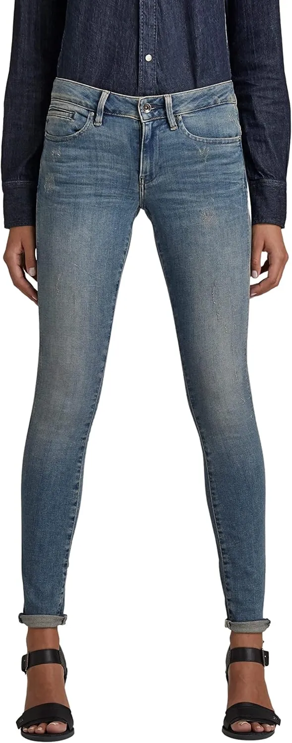 G-Star Raw Women's Midge Zip Mid Rise Skinny Fit Jeans, Light Vintage Aged Destroyed, 29W x 34L