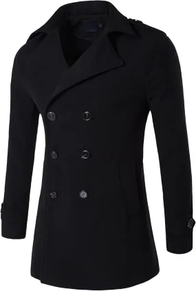 JEShifangjiusu Men'S Wool Blend Pea Coat Fashion Classic Double Breasted Trench Coat Warm Winter Business Lapel Overcoat