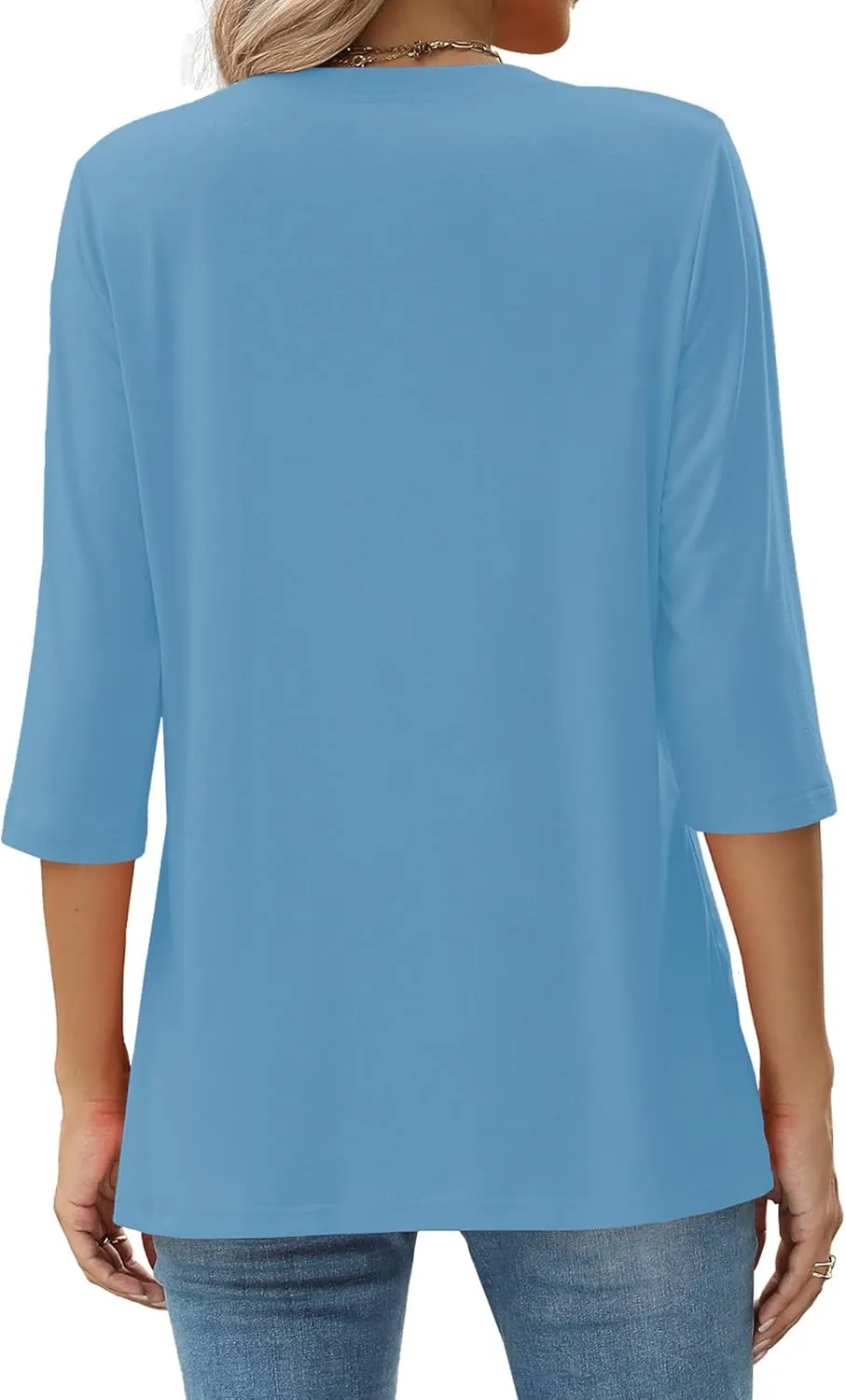 JomeDesign Womens Tops 3/4 Sleeve Shirts Round Neck Loose Casual Blouses Solid Color Tshirts