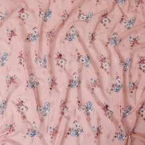 Light peach cotton voile fabric with same tone clipcord having multicolor print in floral design-D9066