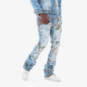 LIGHT SAND BLUE STACKED CAMO JEANS