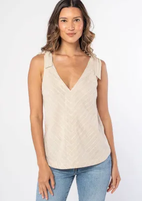 Linen Blend Striped Tie Shoulder Tank Top