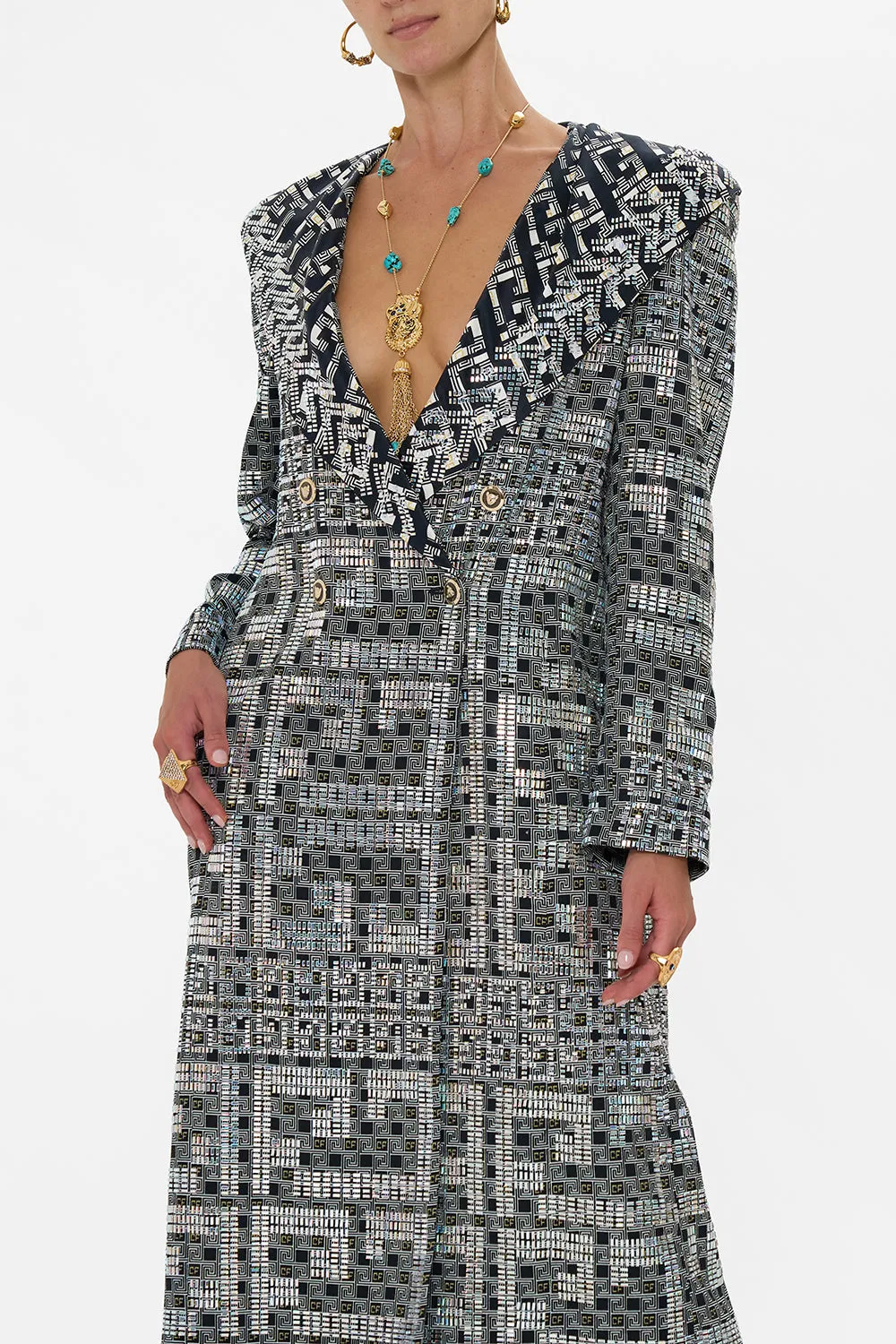 LONG COAT WITH HOOD READ MY GLYPHS