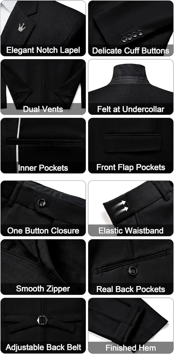 MAGE MALE Mens Suits Slim Fit 3 Piece Tuxedo Suit One Button Solid Prom Wedding Party Blazer Vest Pants Set with Tie