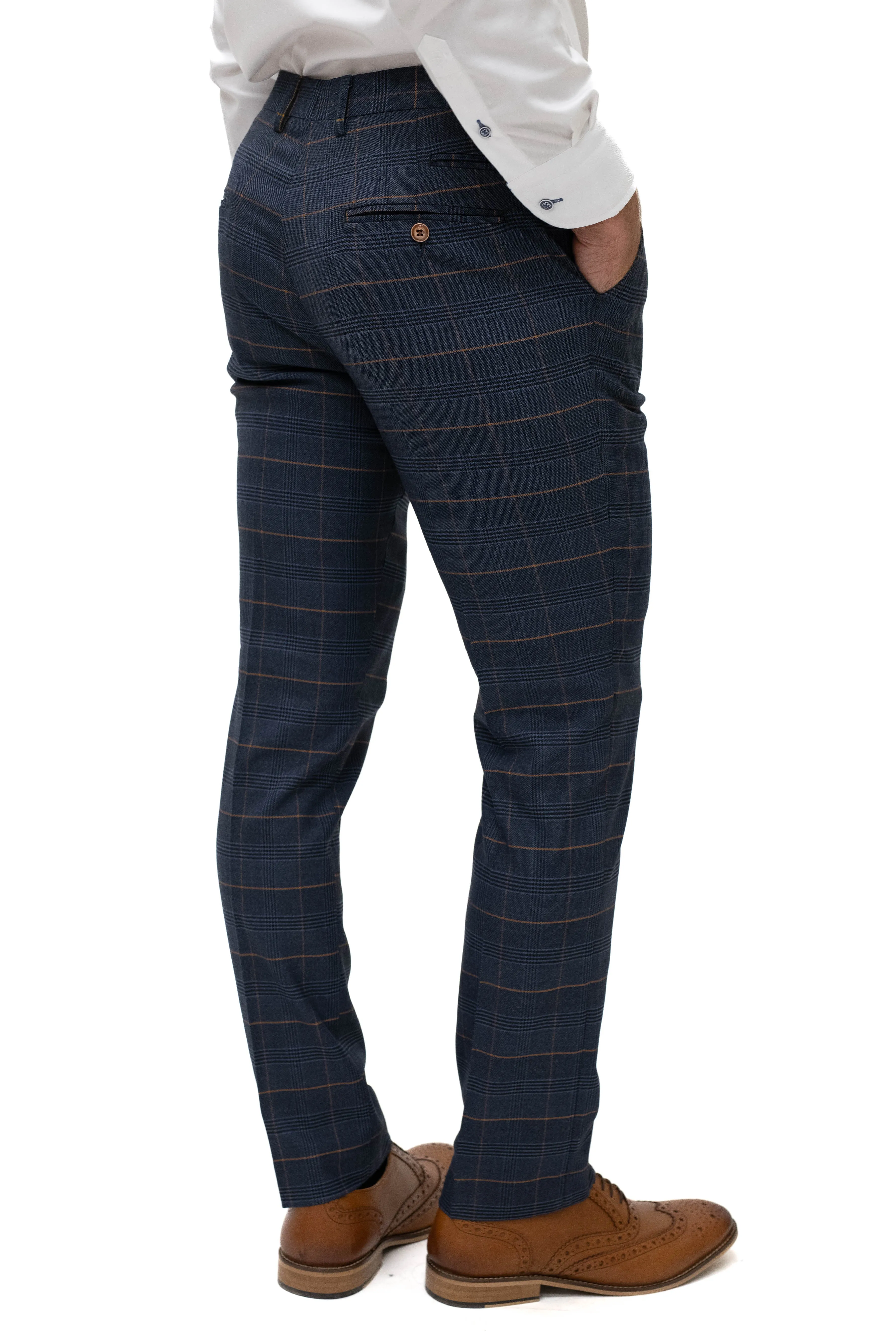 Marc Darcy Jenson Marine Navy Check Trousers