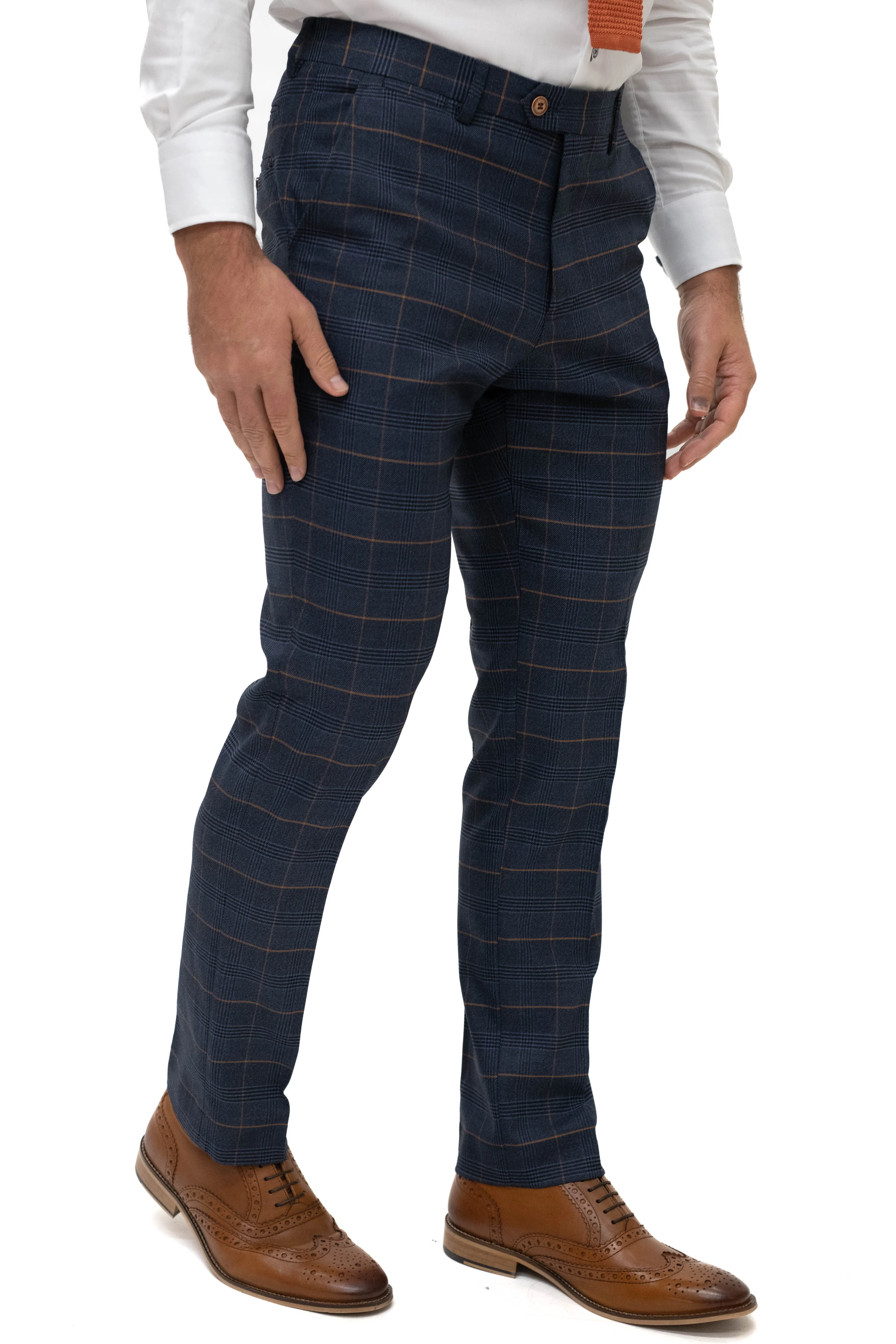 Marc Darcy Jenson Marine Navy Check Trousers