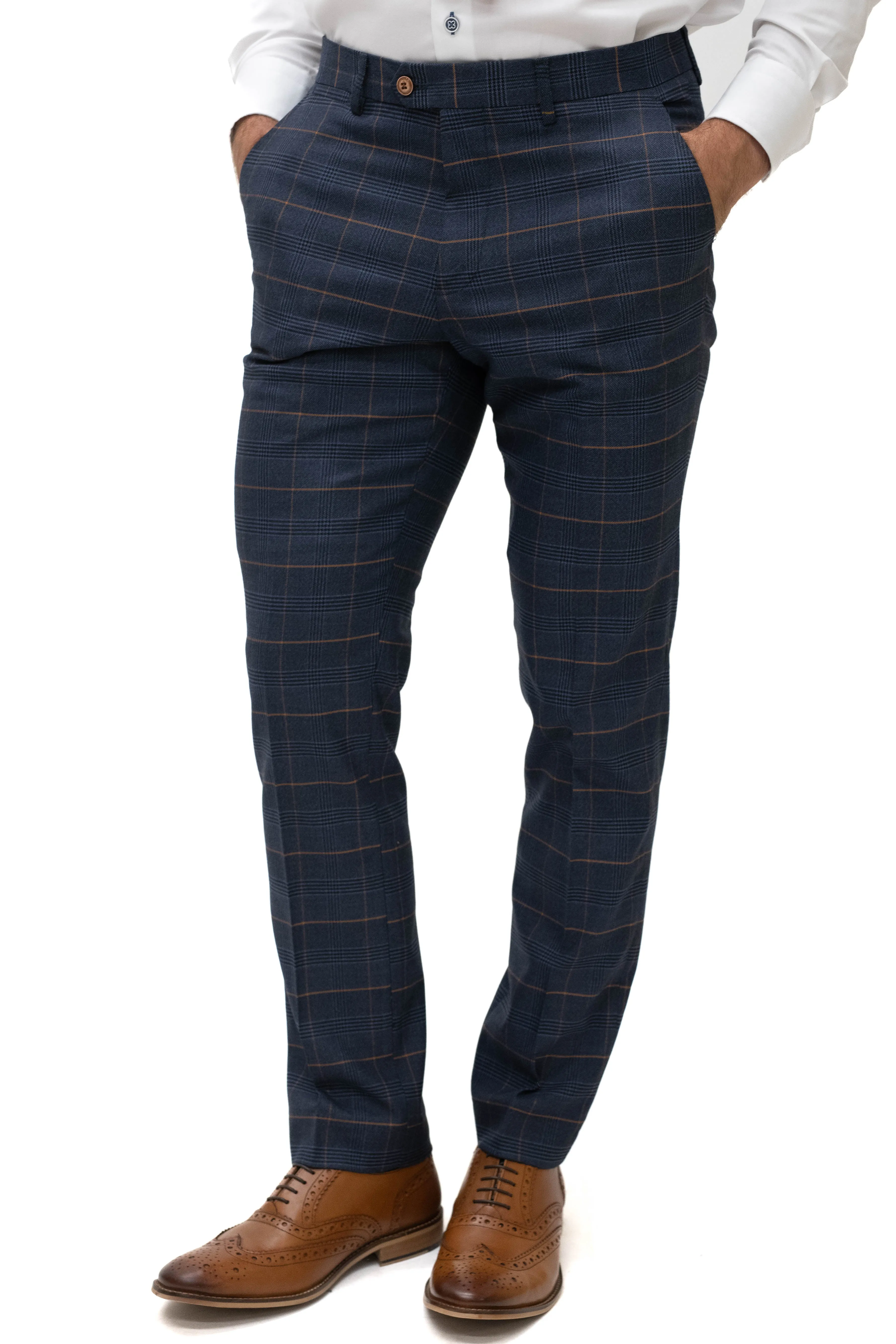 Marc Darcy Jenson Marine Navy Check Trousers