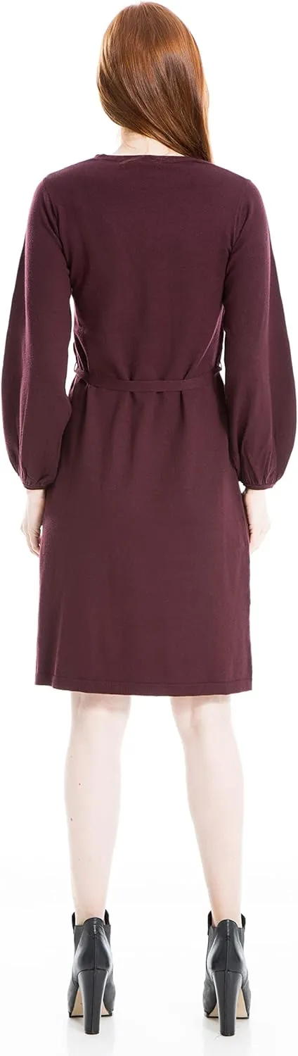 Max Studio Women's Puff Sleeve Faux Wrap Sweater Dress