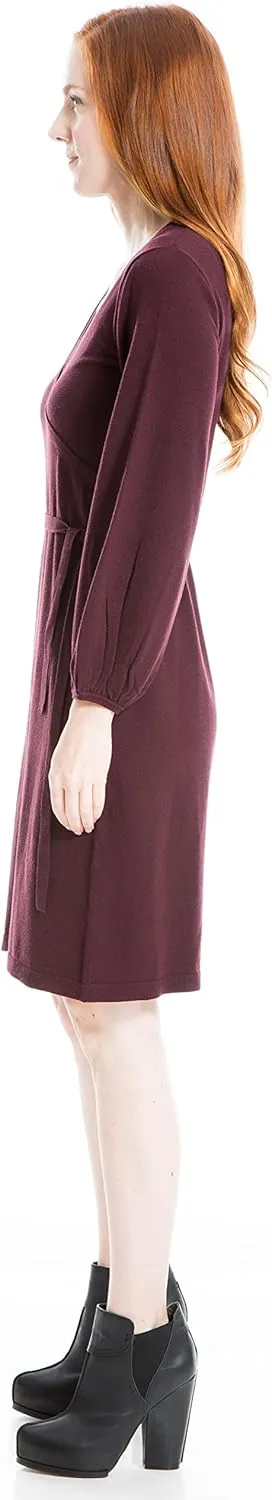 Max Studio Women's Puff Sleeve Faux Wrap Sweater Dress