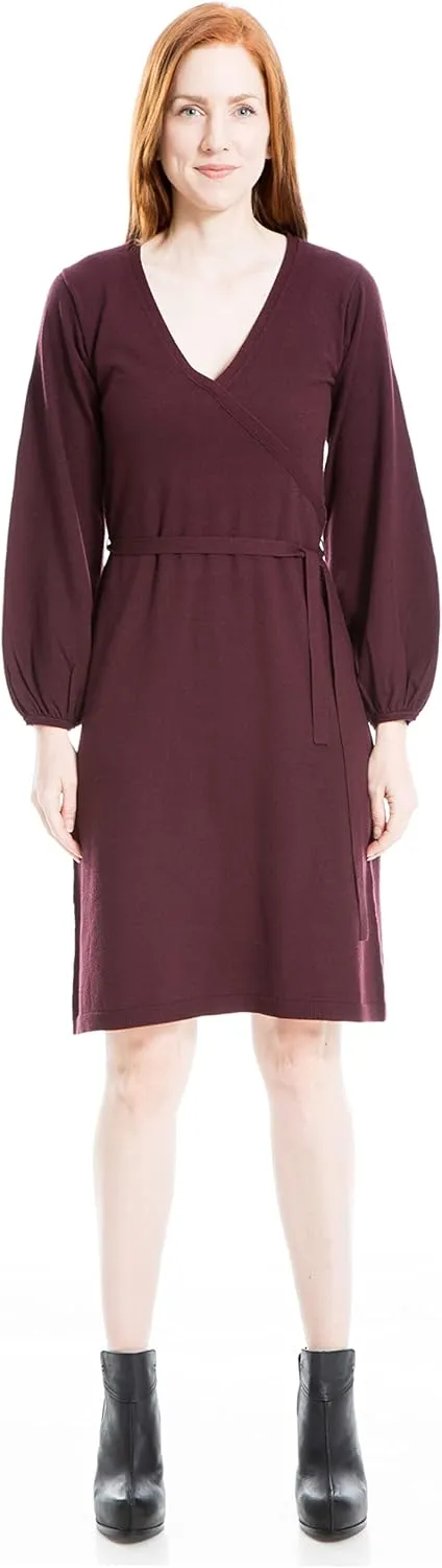 Max Studio Women's Puff Sleeve Faux Wrap Sweater Dress