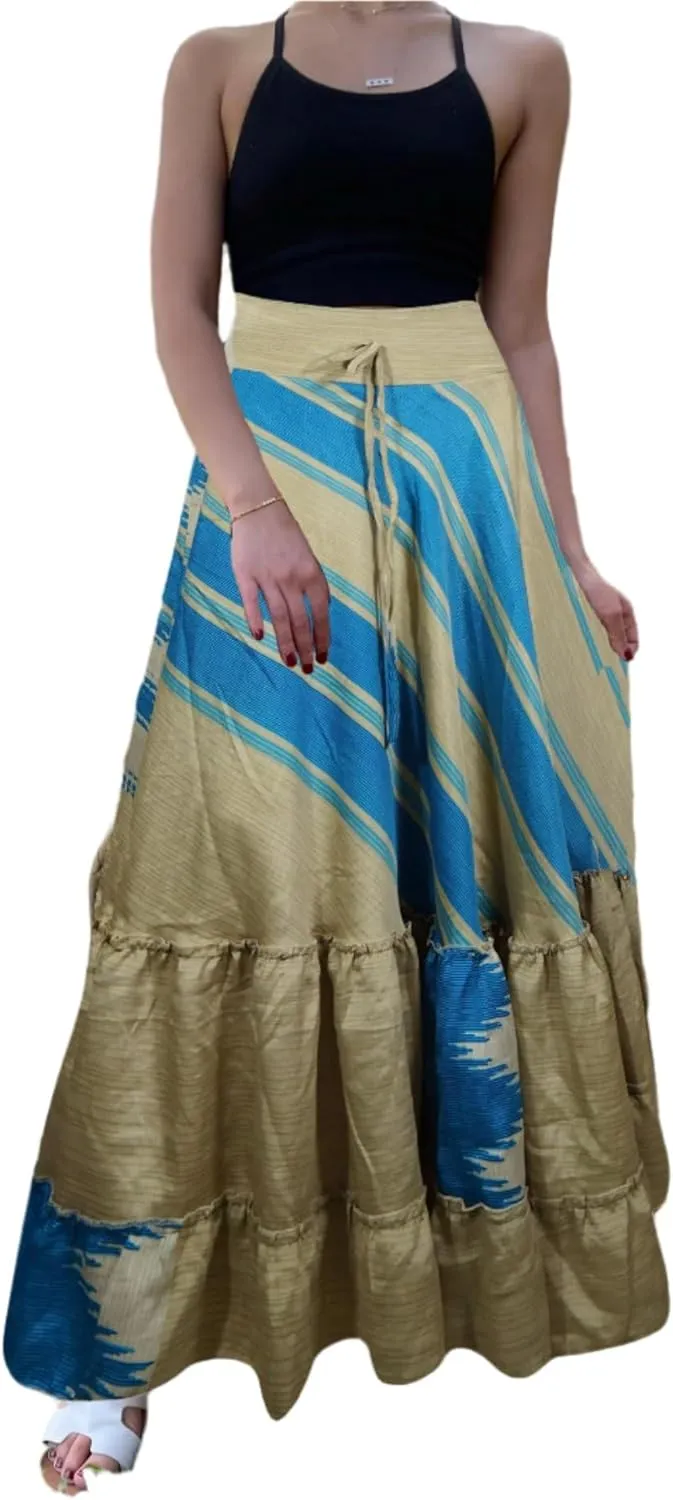 Maxi Skirts for Women Beige Blue Stylish Maxi Skirt Tiered Ruffle Skirt ML