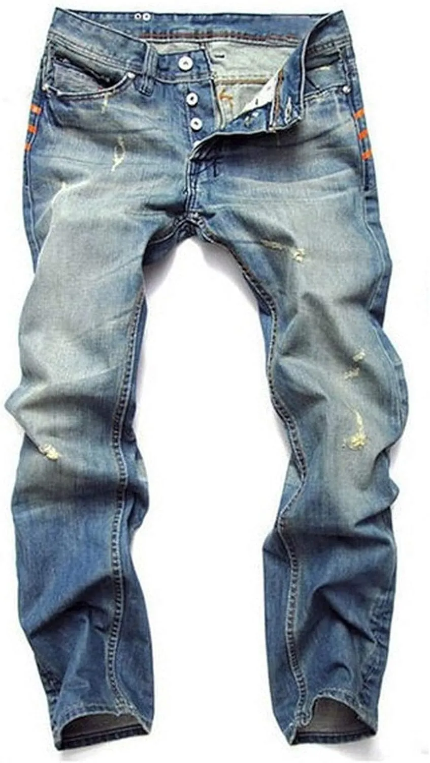 Men's Blue Skinny Jeans Relaxed Straight Fit Jean Stretch Washed Slim Fit Pencil Pants (28,Light Blue)