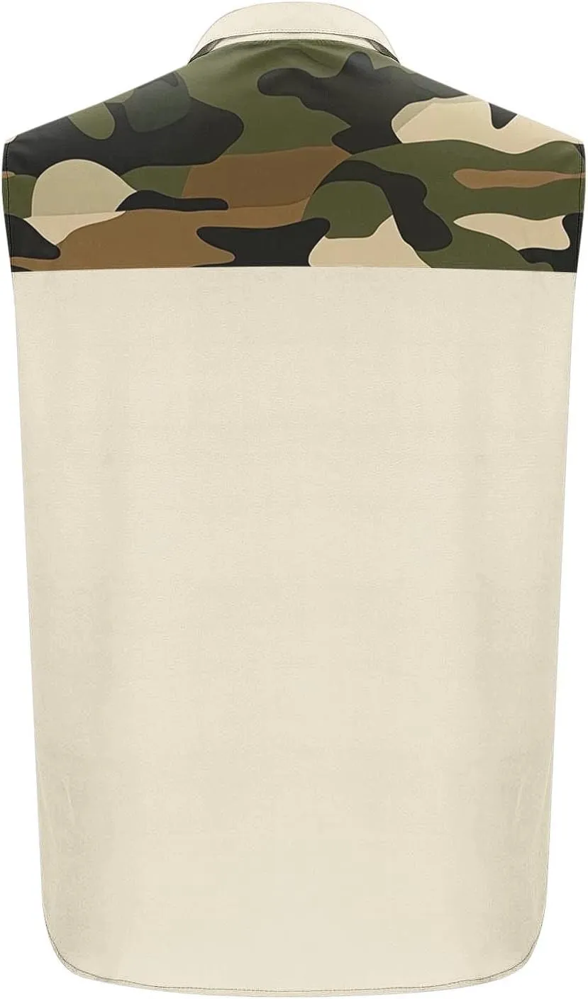 Men's Camouflage Patchwork Workout Casual Tank Top Casual Sleeveless Button Down Graphic Muscle Beach Shirts