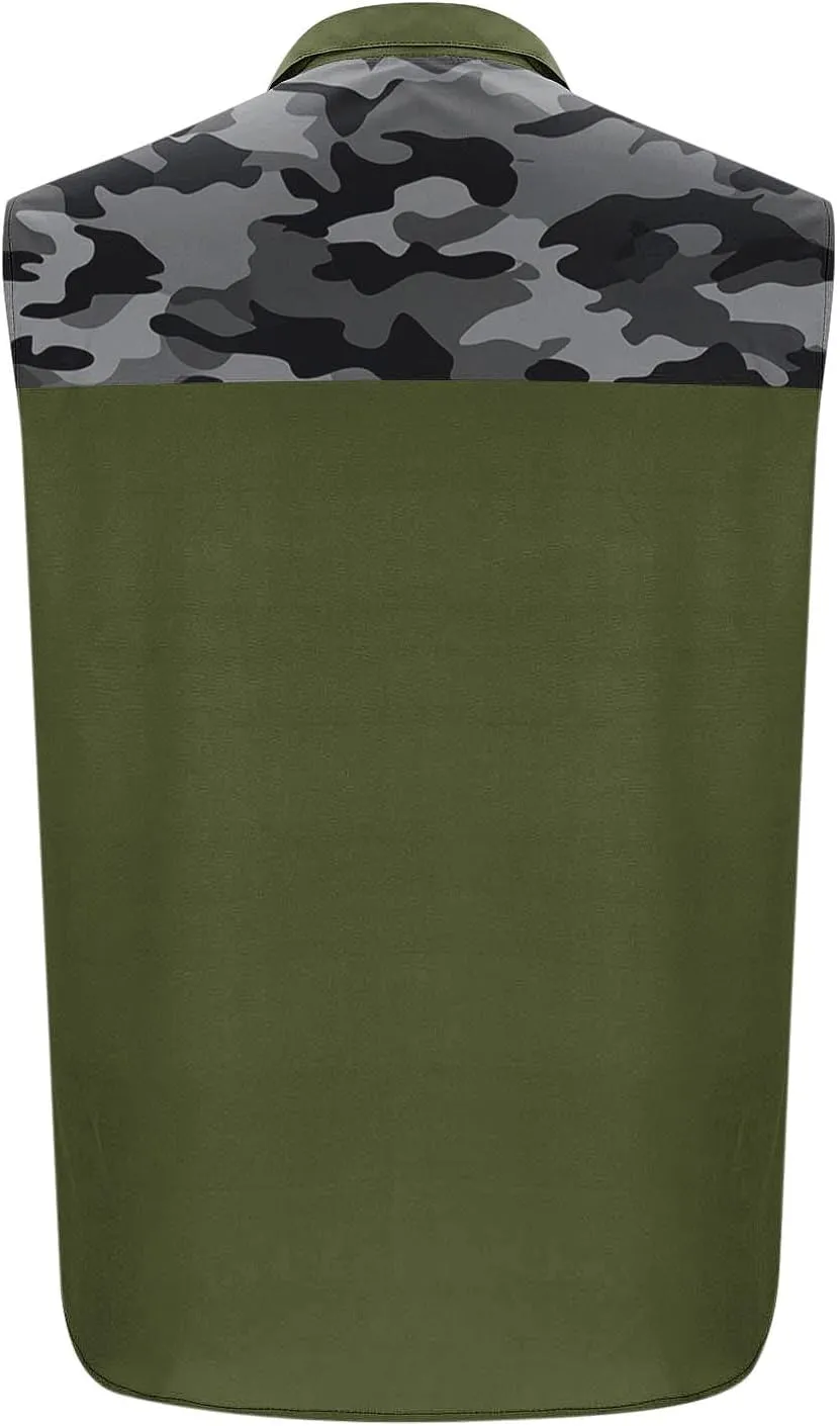 Men's Camouflage Patchwork Workout Casual Tank Top Casual Sleeveless Button Down Graphic Muscle Beach Shirts