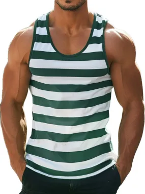 Men's Casual Wide Stripe Printed Round Neck Tank Top