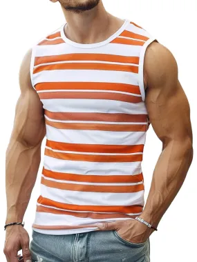 Men's Contrast Stripe Print Casual Round Neck Tank