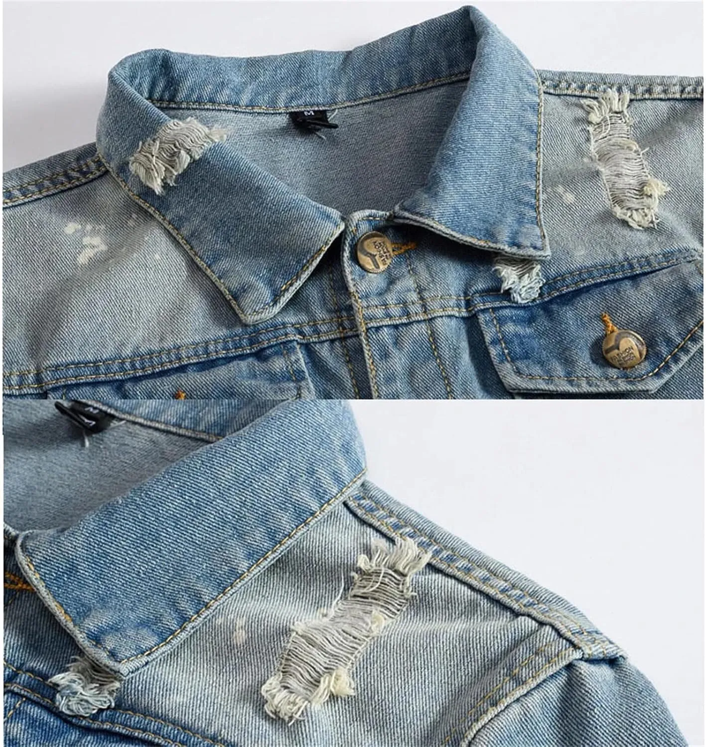 Men's Denim Jackets Single Breasted Coat Jeans Coat Slim Fit Denim Jacket Light-Colored Trucker Jacket