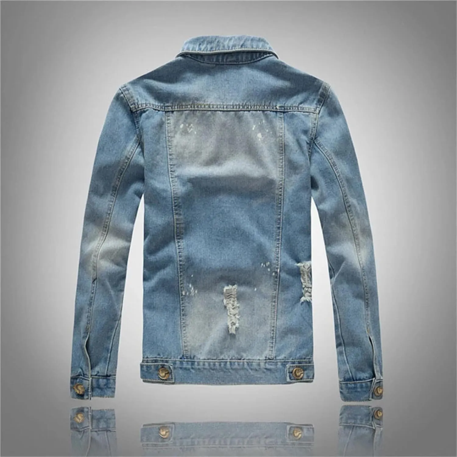 Men's Denim Jackets Single Breasted Coat Jeans Coat Slim Fit Denim Jacket Light-Colored Trucker Jacket
