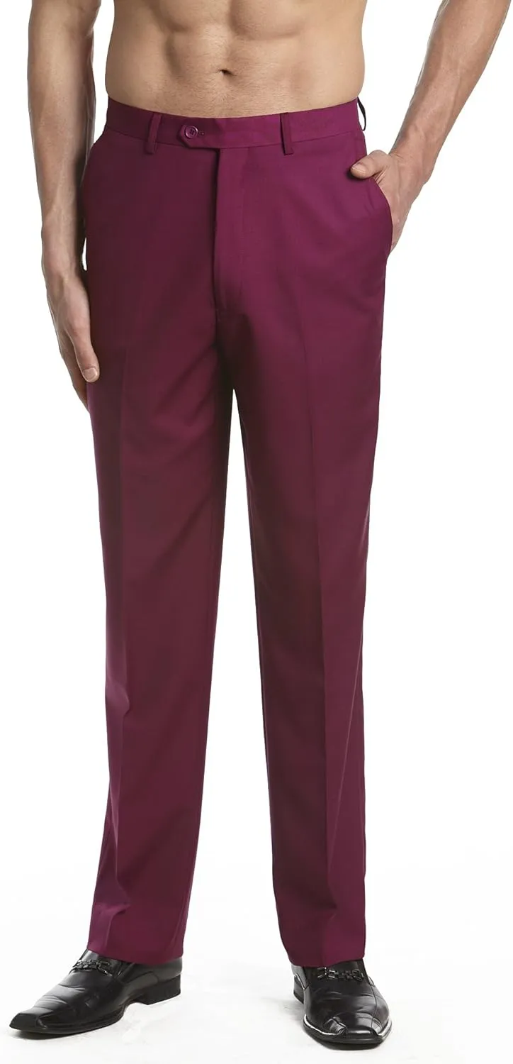 Mens Dress Pant Trousers Flat Front Solid Mix Multi Color Design