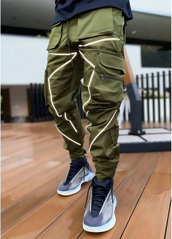 Mens Hiphop Jogger Sweatpants Cargo Streetwear Punk Pants with Multi-Pockets