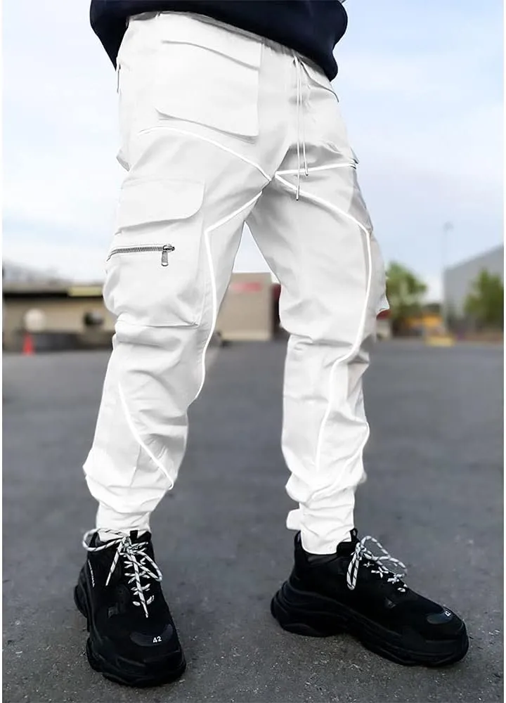 Mens Hiphop Jogger Sweatpants Cargo Streetwear Punk Pants with Multi-Pockets