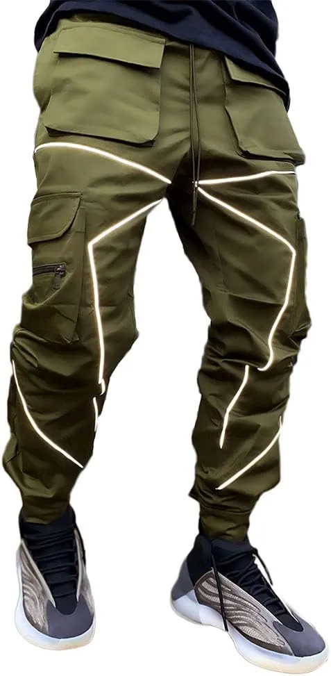 Mens Hiphop Jogger Sweatpants Cargo Streetwear Punk Pants with Multi-Pockets