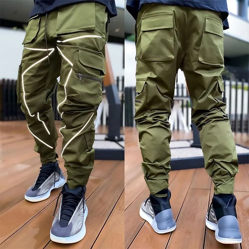 Mens Hiphop Jogger Sweatpants Cargo Streetwear Punk Pants with Multi-Pockets