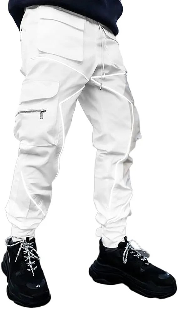 Mens Hiphop Jogger Sweatpants Cargo Streetwear Punk Pants with Multi-Pockets