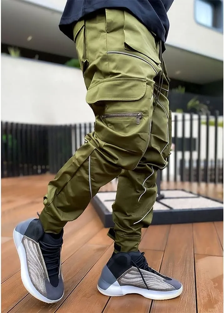 Mens Hiphop Jogger Sweatpants Cargo Streetwear Punk Pants with Multi-Pockets