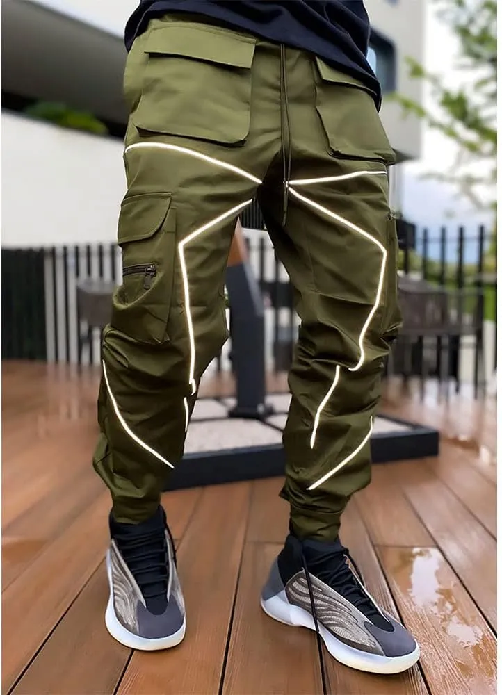 Mens Hiphop Jogger Sweatpants Cargo Streetwear Punk Pants with Multi-Pockets